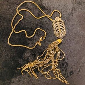 Long Gold Pendant & Tassel Necklace